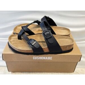 Cushionaire Luna Nappa Sandals 6.5 Shoes Women's Black Flats Adjustable In Box